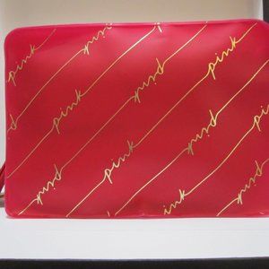 NWT ~ VS PINK LTD ED HOLIDAY 2022 RECYCLED TRAVEL BAG~RED WITH GOLD LOGO…